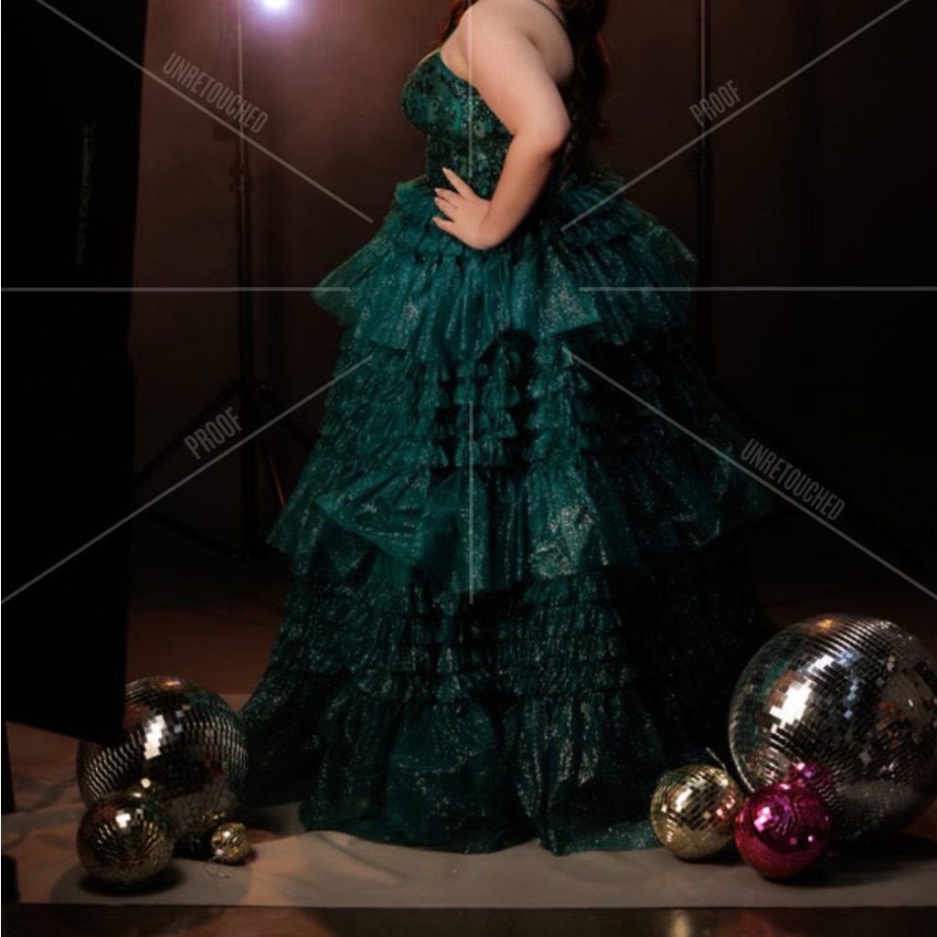 Emerald Green Tiered Ball Gown From Camille La Vie, Size 16
